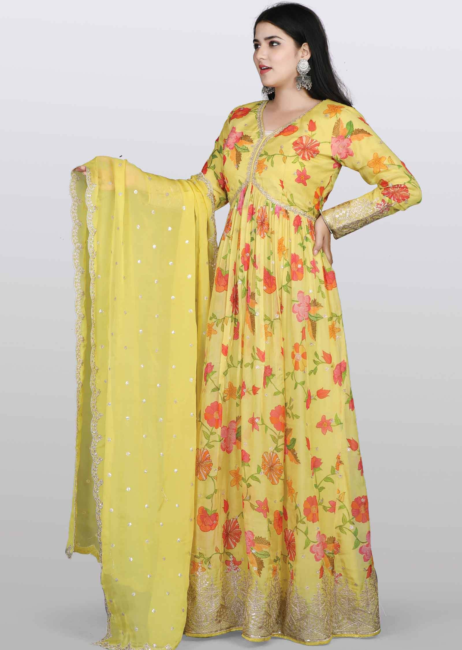 Yellow Soft Organza Sequins & Gota work Alia cut Anarkali