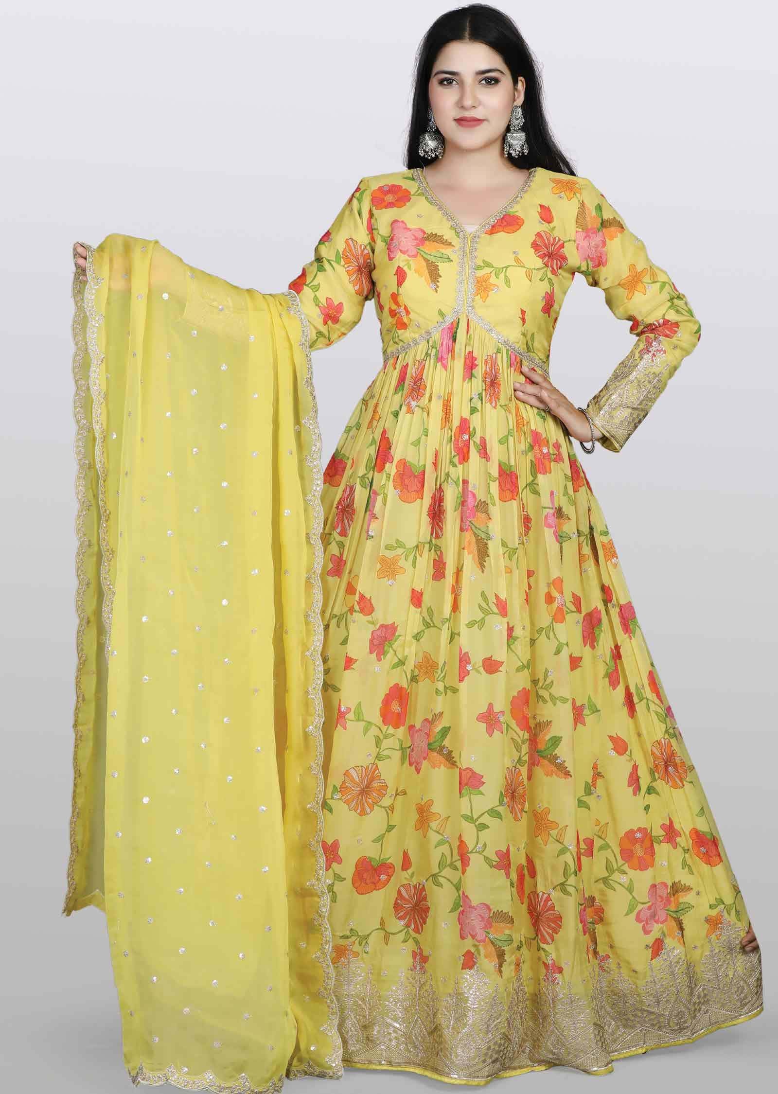 Yellow Soft Organza Sequins & Gota work Alia cut Anarkali