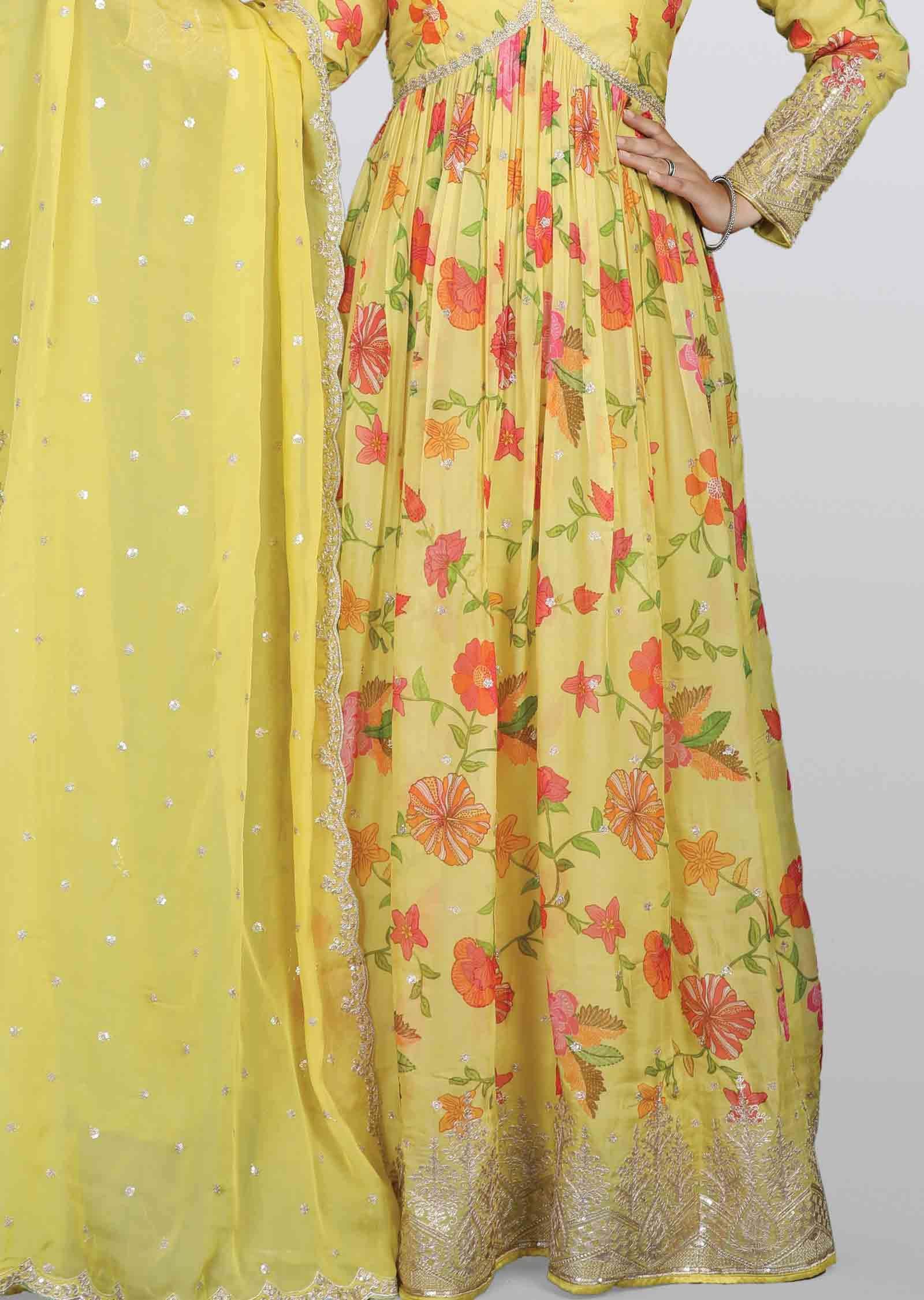 Yellow Soft Organza Sequins & Gota work Alia cut Anarkali