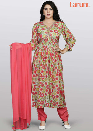 Pista Green/Pink Chinnon Zardosi & Embroidered Anarkali