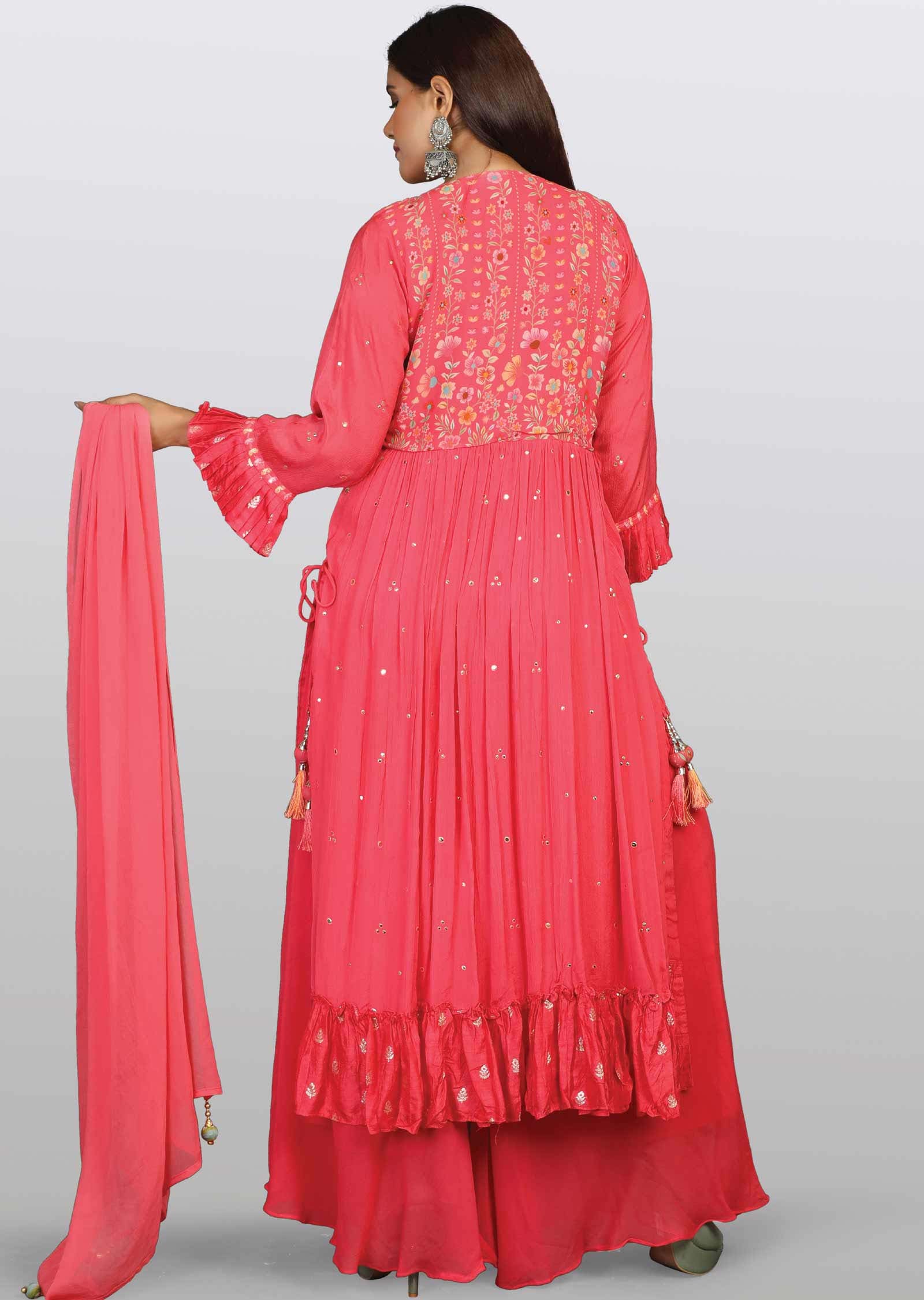 Coral Gorgette/Chinnon Embroidered Bridal