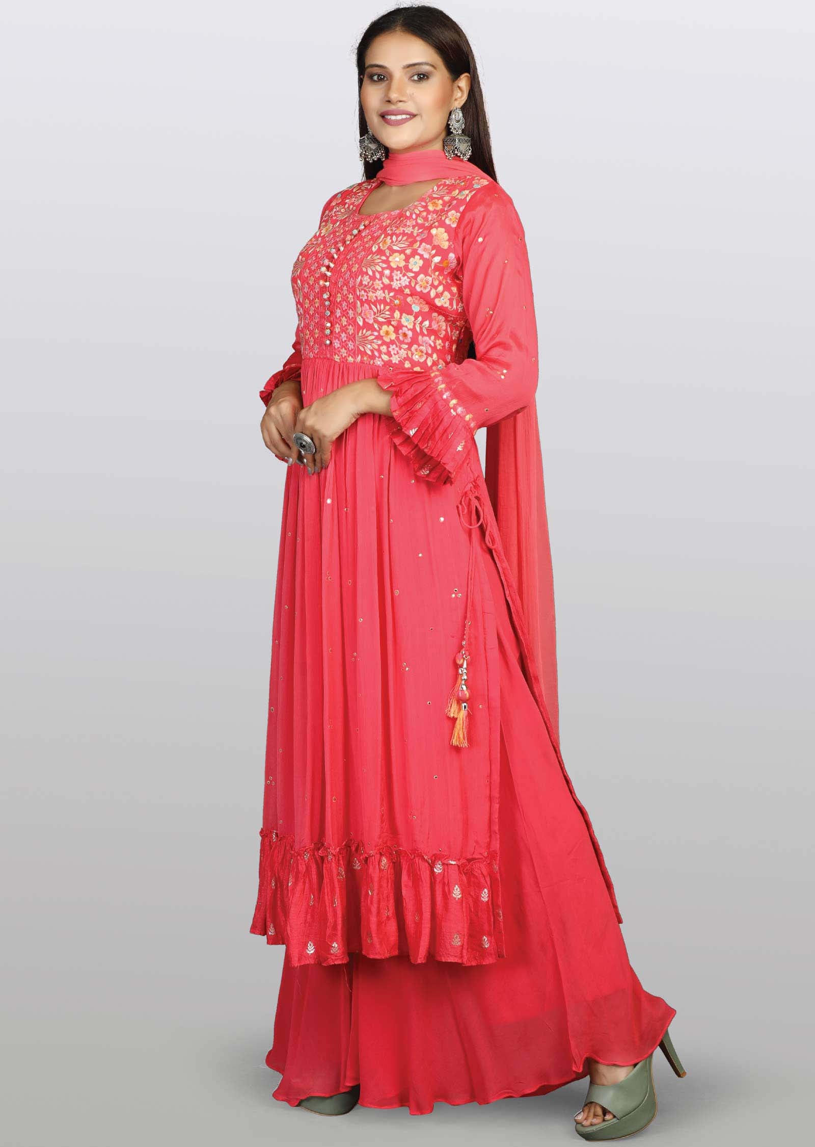 Coral Gorgette/Chinnon Embroidered Bridal