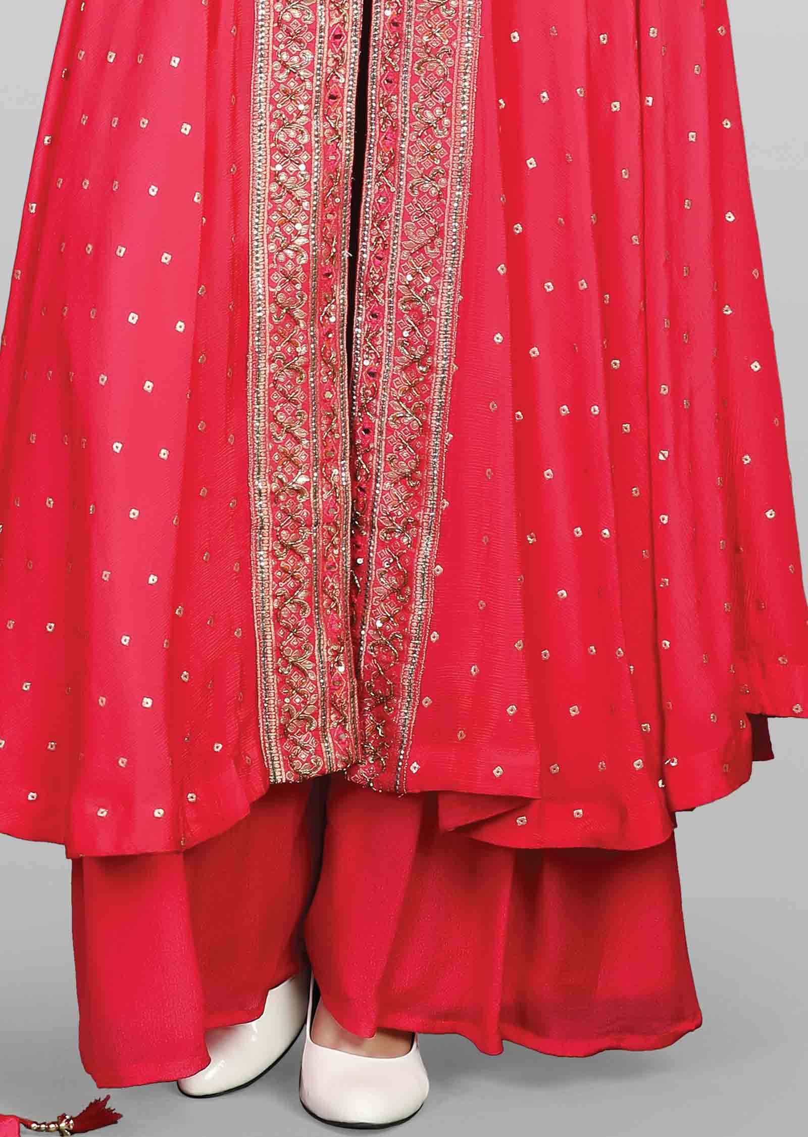 Rani Pink Banaras Chinnon Embroidered Anarkali