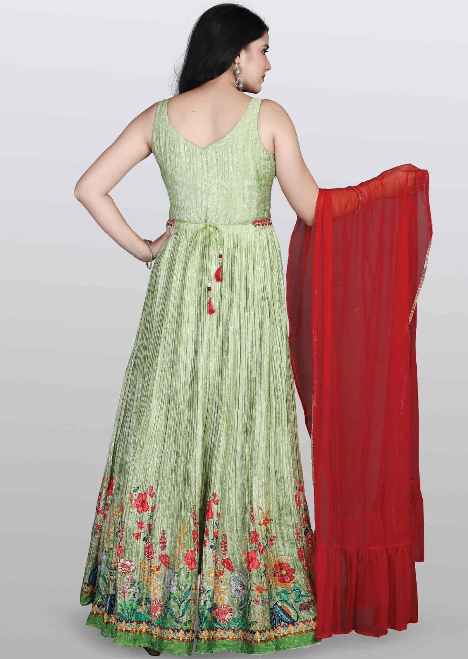 light leaf green Crepe Zardosi & Embroidered Anarkali