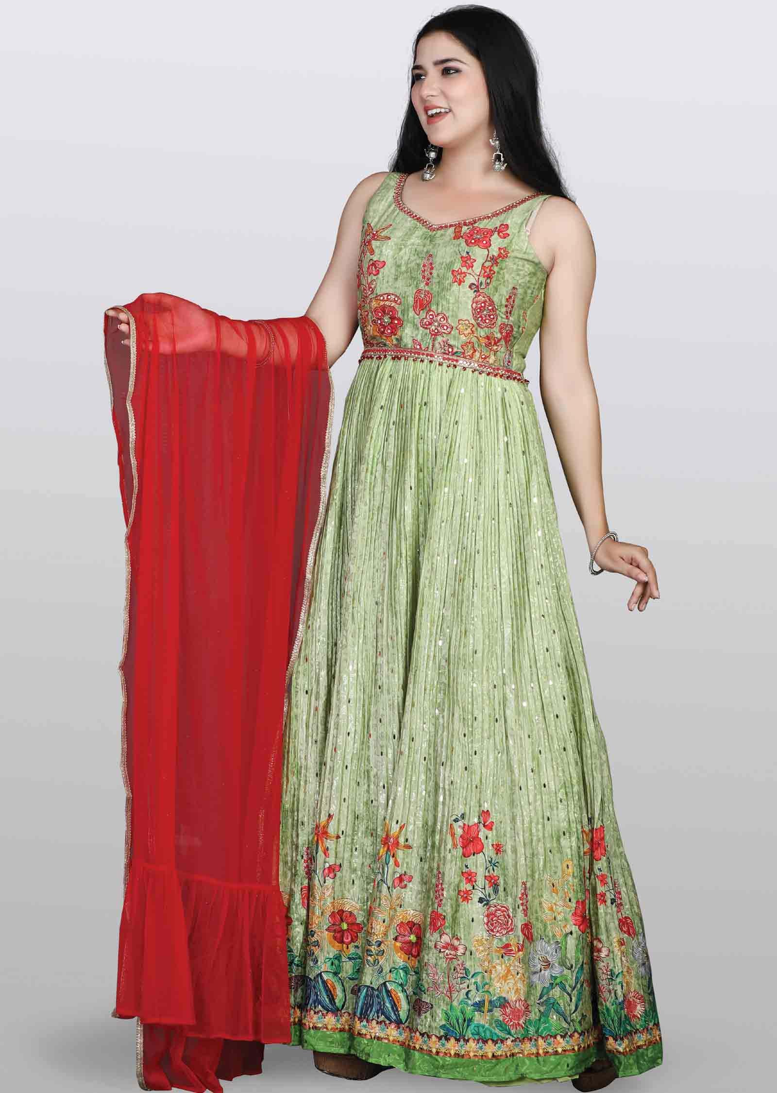 light leaf green Crepe Zardosi & Embroidered Anarkali