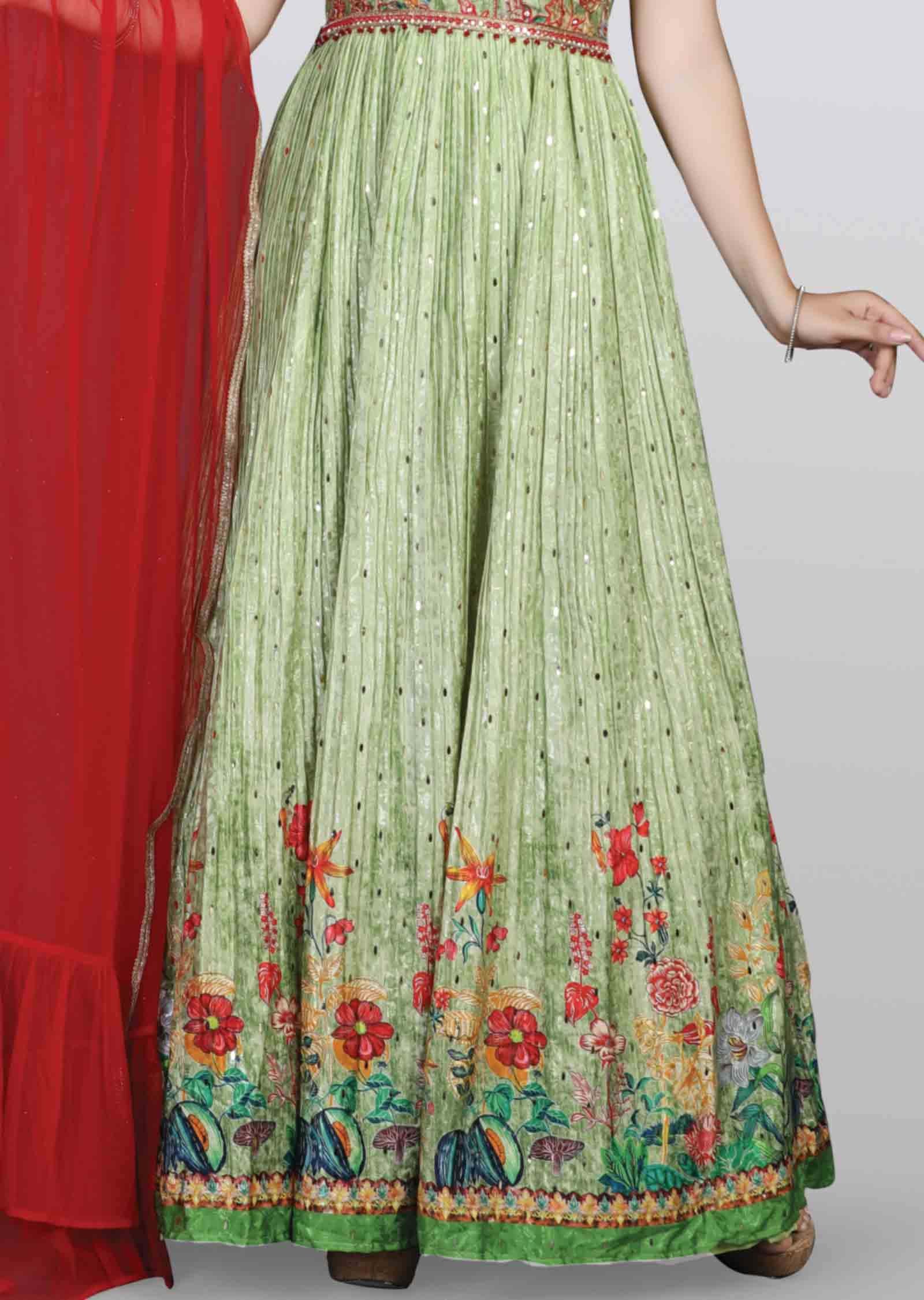 light leaf green Crepe Zardosi & Embroidered Anarkali