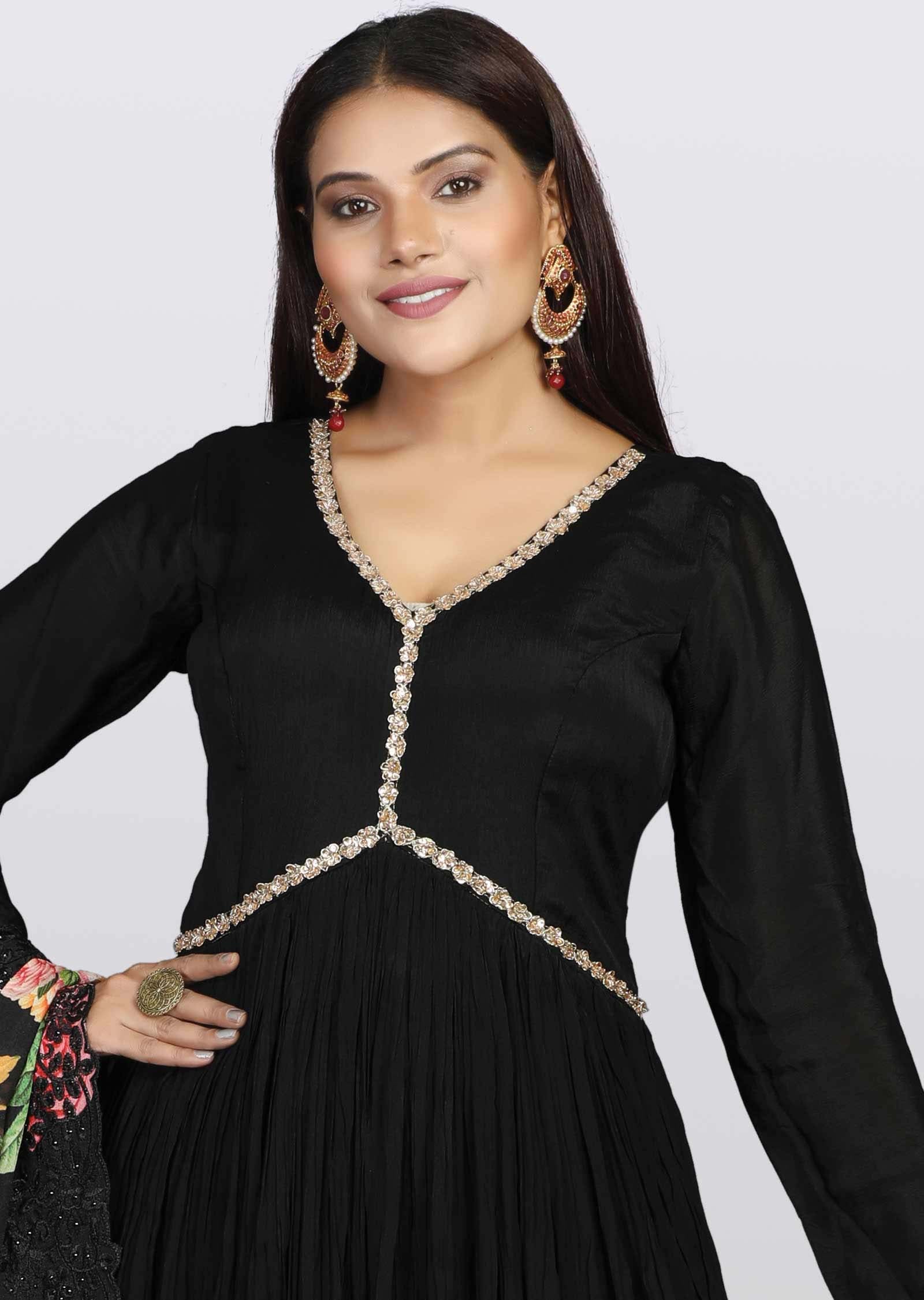 Black Chinnon Embroidered Alia cut Anarkali Black Chinnon Embroidered Alia cut Anarkali