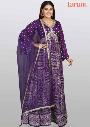 Purple Chinnon Embroidered Alia cut Anarkali