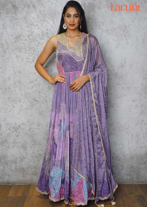 Dark Lavender Chinnon Zardosi & Embroidered Anarkali