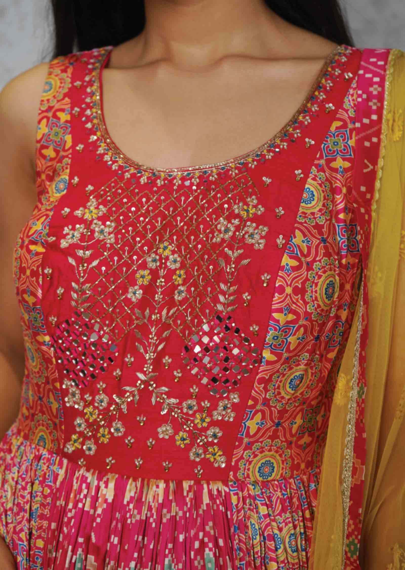 Rani Silk Embroidered Anarkali