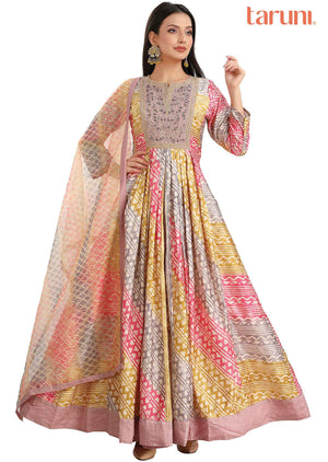 Multi Color Muslin Embroidered Anarkali