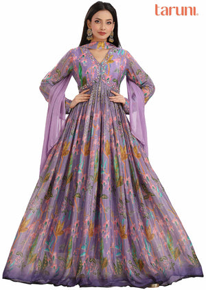 Lavender Chinnon Embroidered Alia cut Anarkali