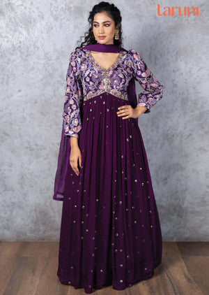 Purple Chinnon Embroidered Alia cut Anarkali