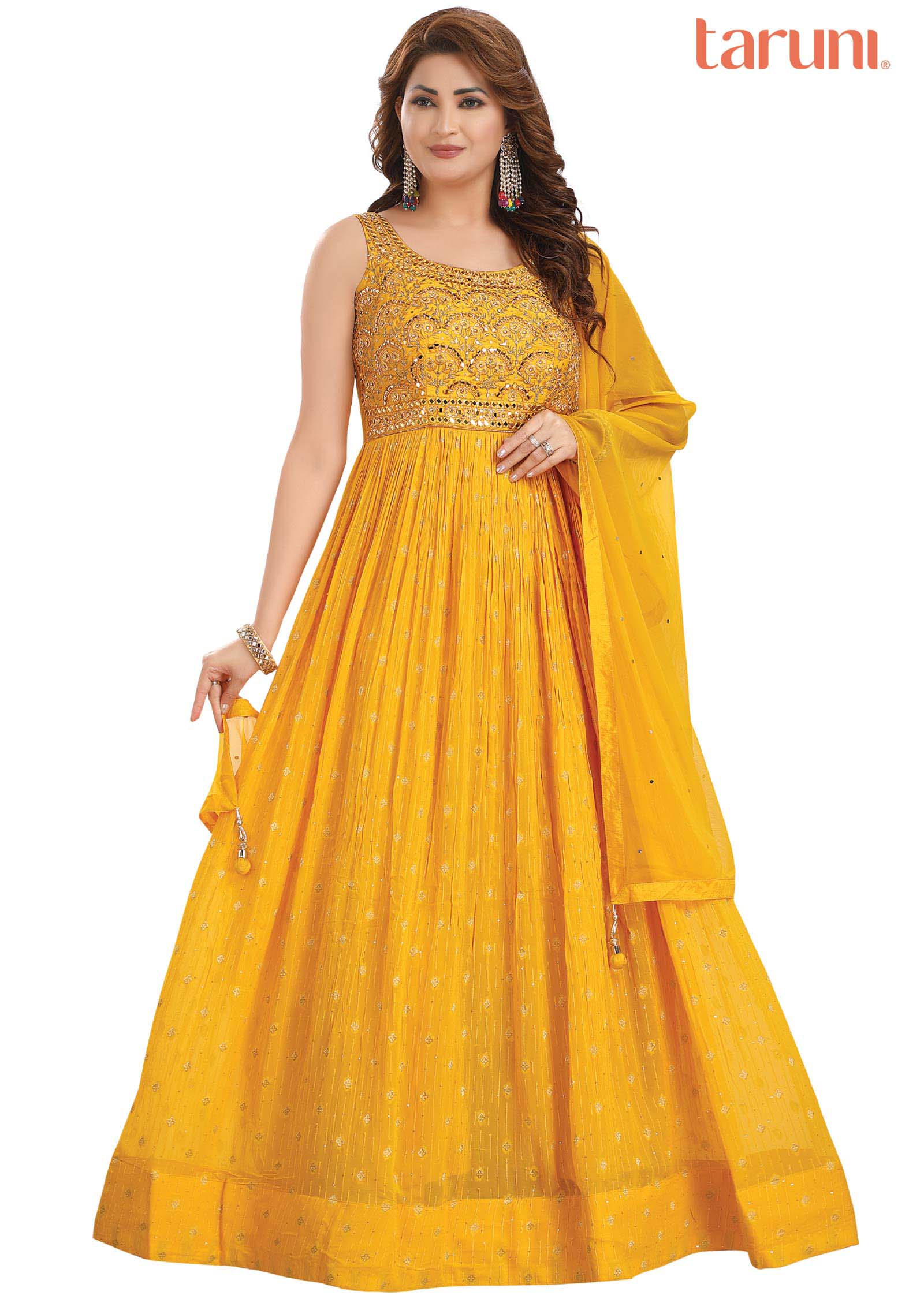 Yellow Banaras Georgette Embroidered Anarkali