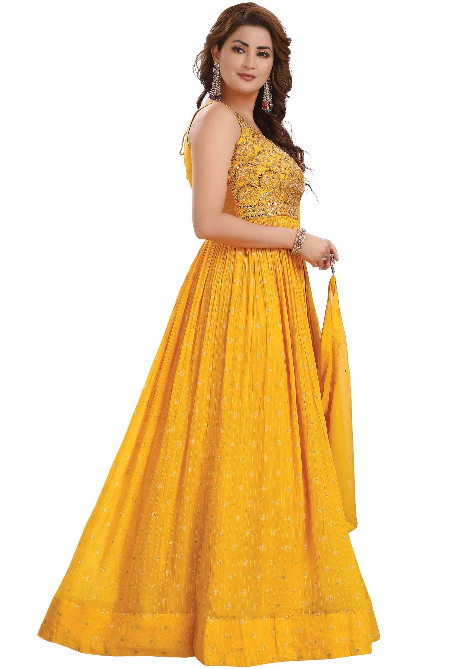 Yellow Banaras Georgette Embroidered Anarkali