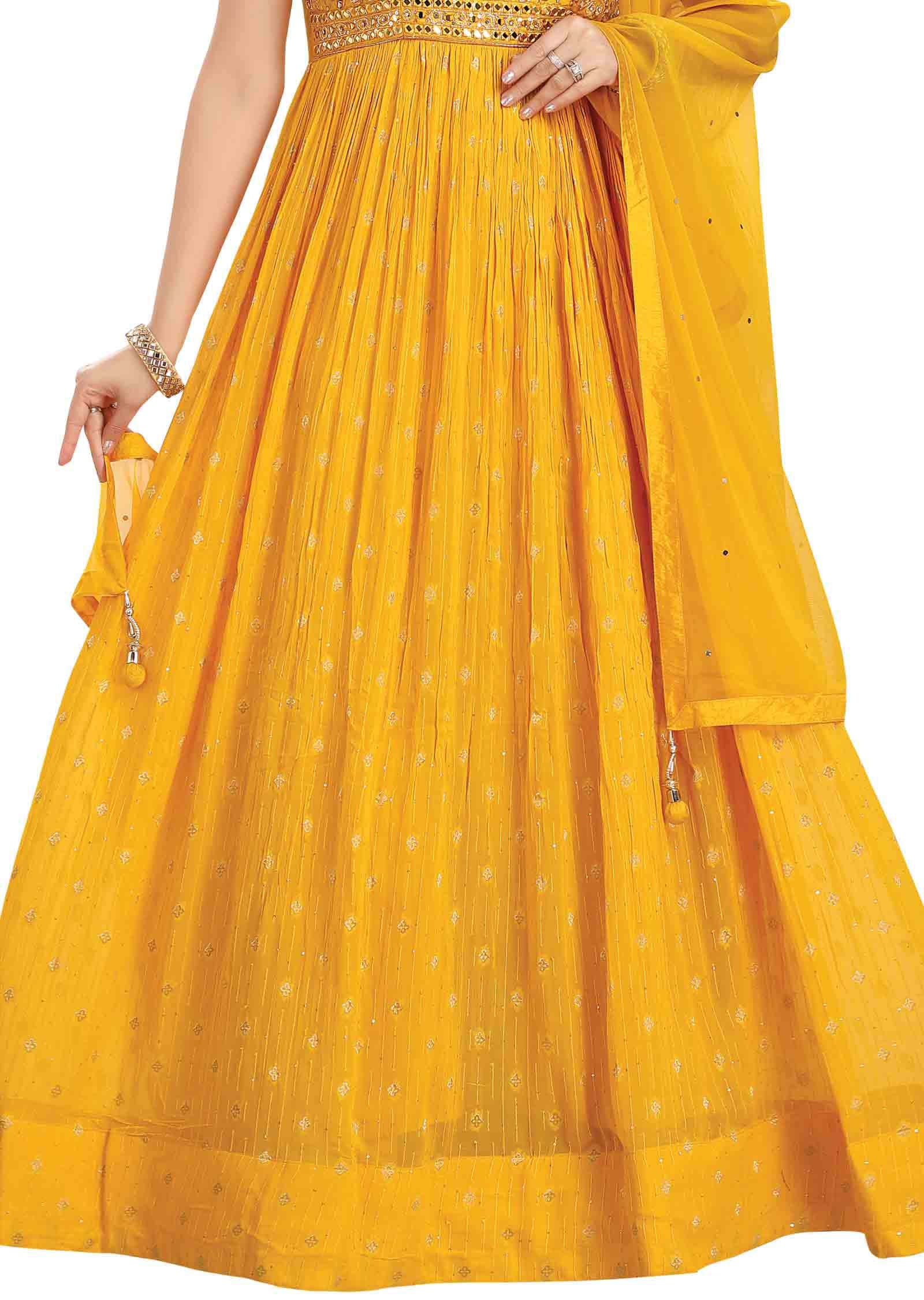 Yellow Banaras Georgette Embroidered Anarkali