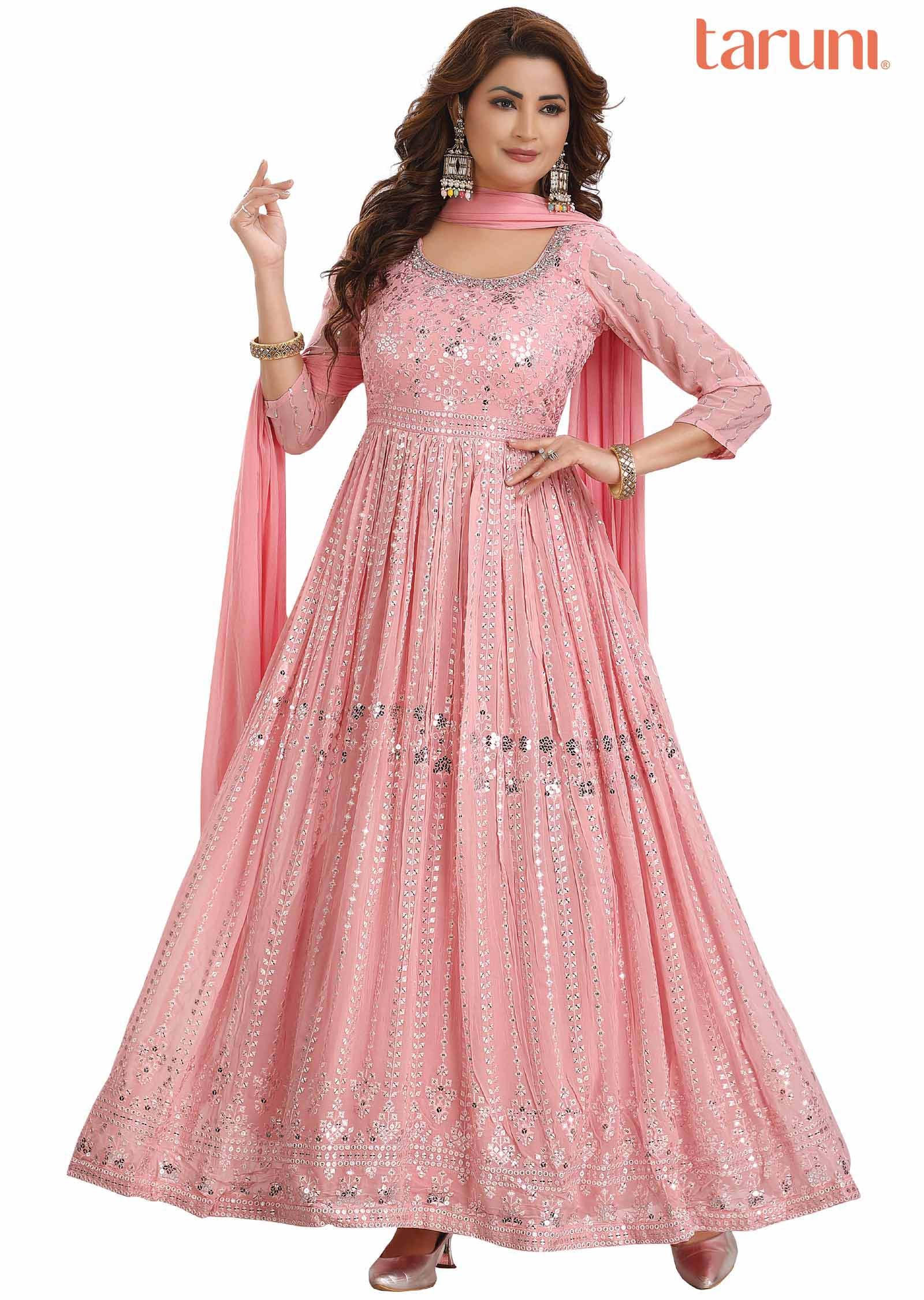 Light Pink Georgette Embroidered Angrakha Anarkali