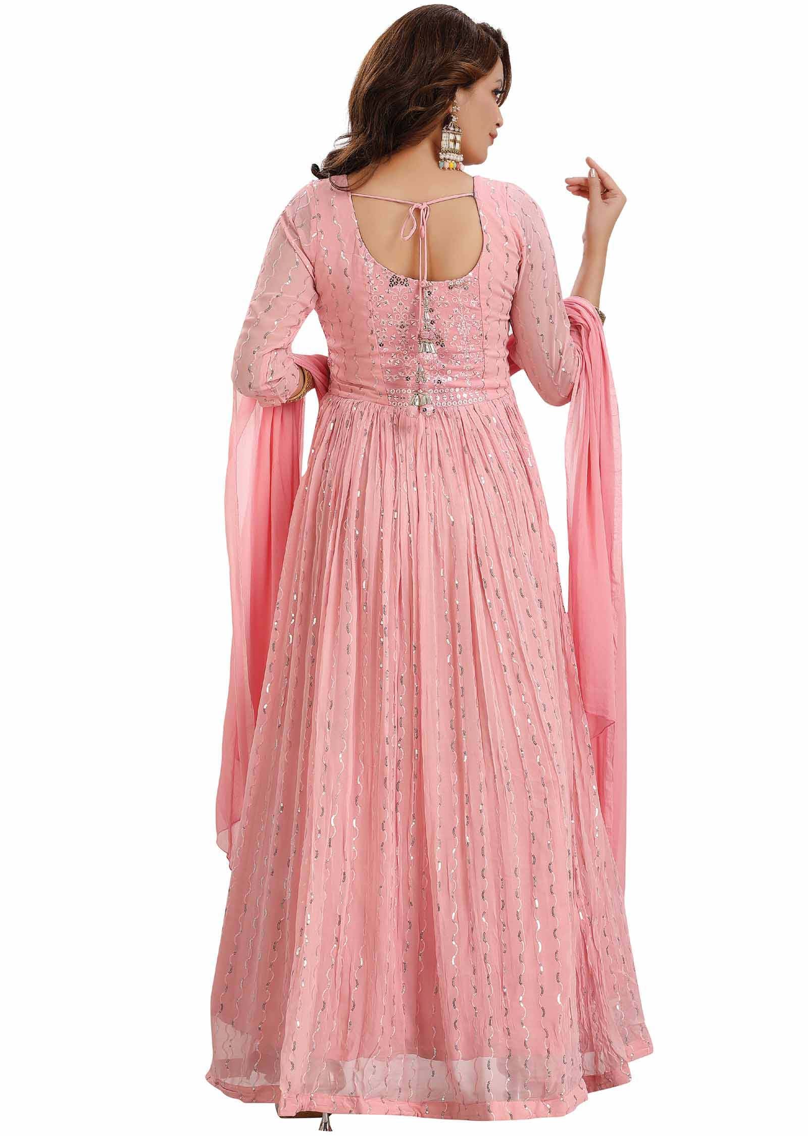 Light Pink Georgette Embroidered Angrakha Anarkali