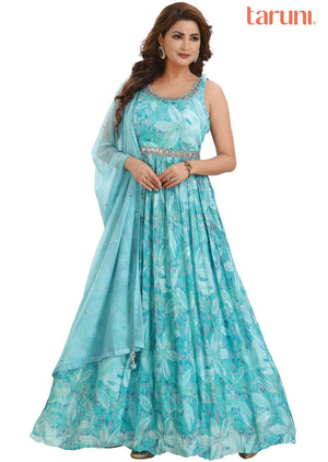 Lignt Blue Chinnon Embroidered Anarkali