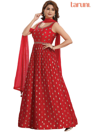 Red Georgette Zardosi & Embroidered Anarkali