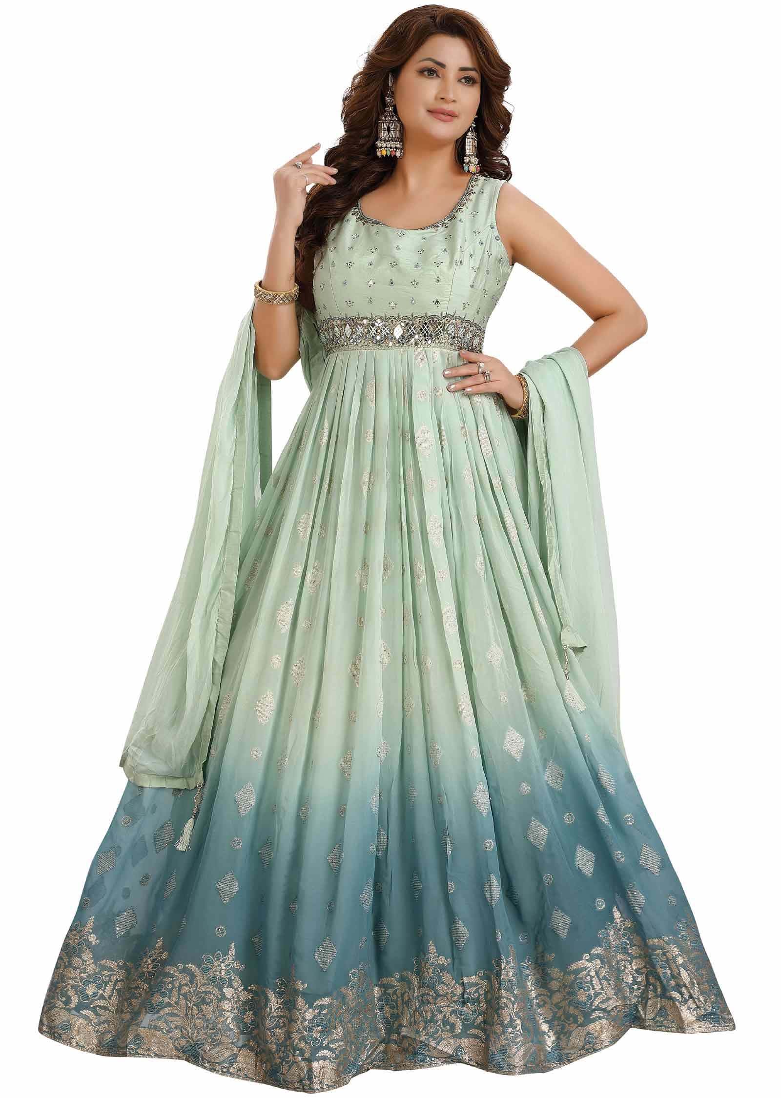 Pista Green Georgette Embroidered Anarkali