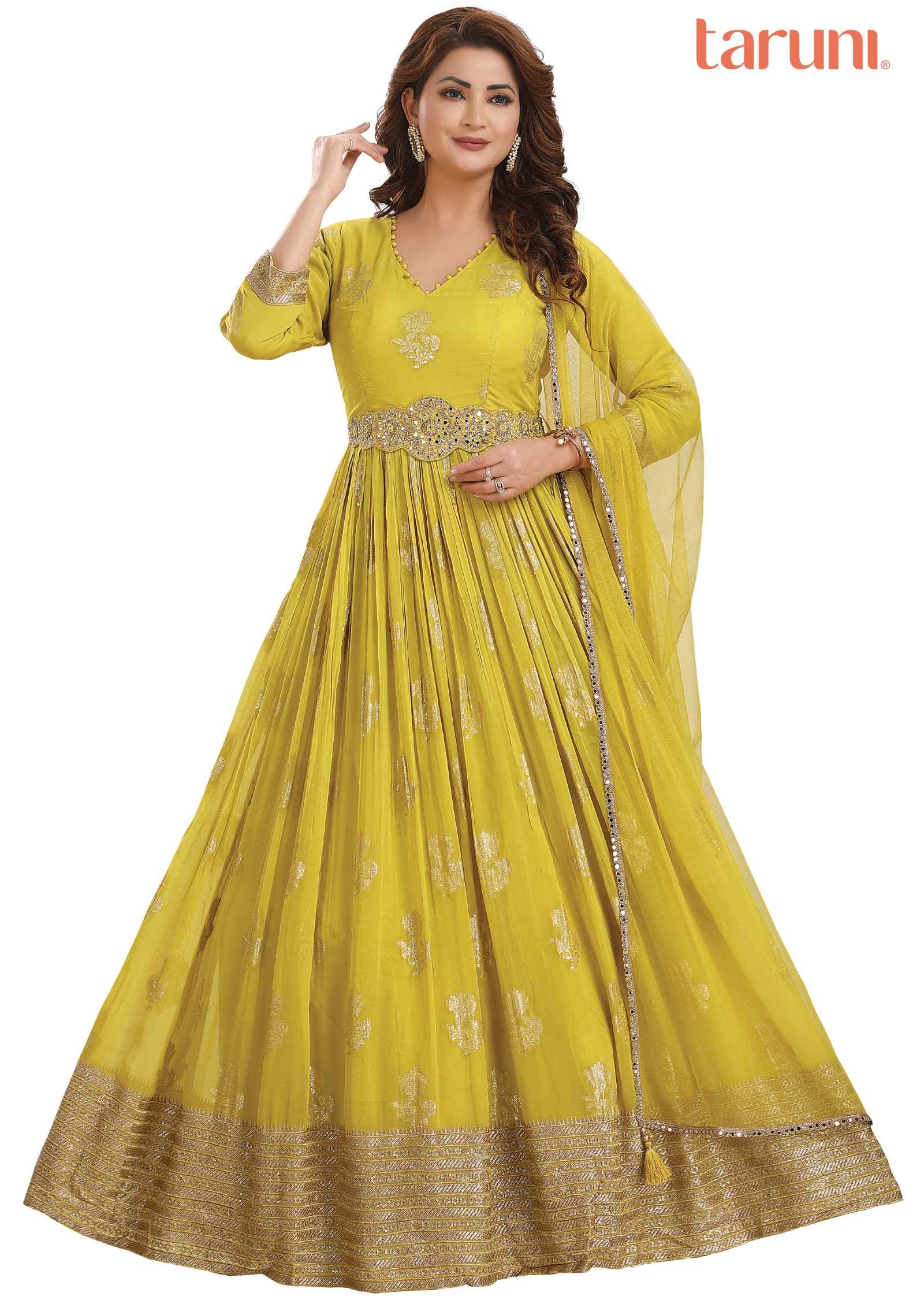 Lime green Georgette Anarkali