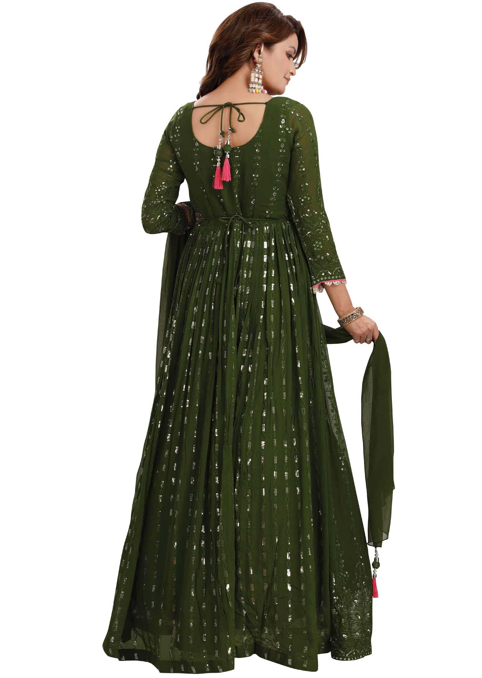 Mehendi Green Georgette Embroidered Anarkali