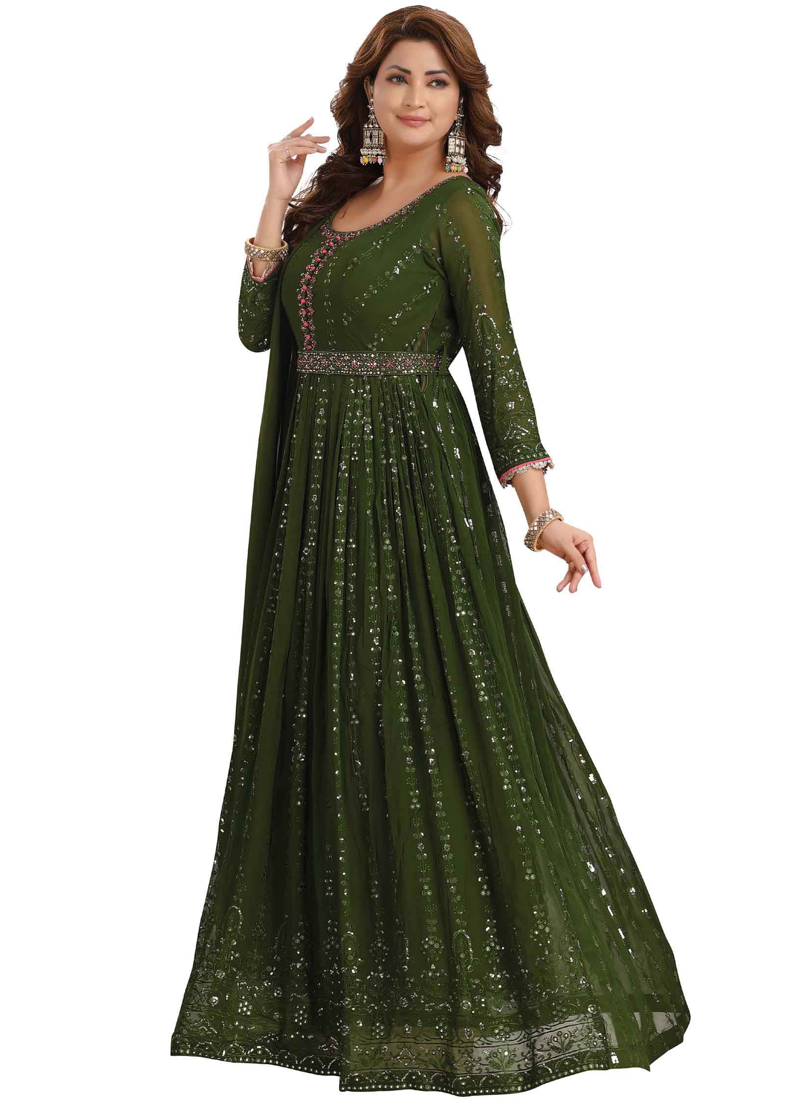 Mehendi Green Georgette Embroidered Anarkali