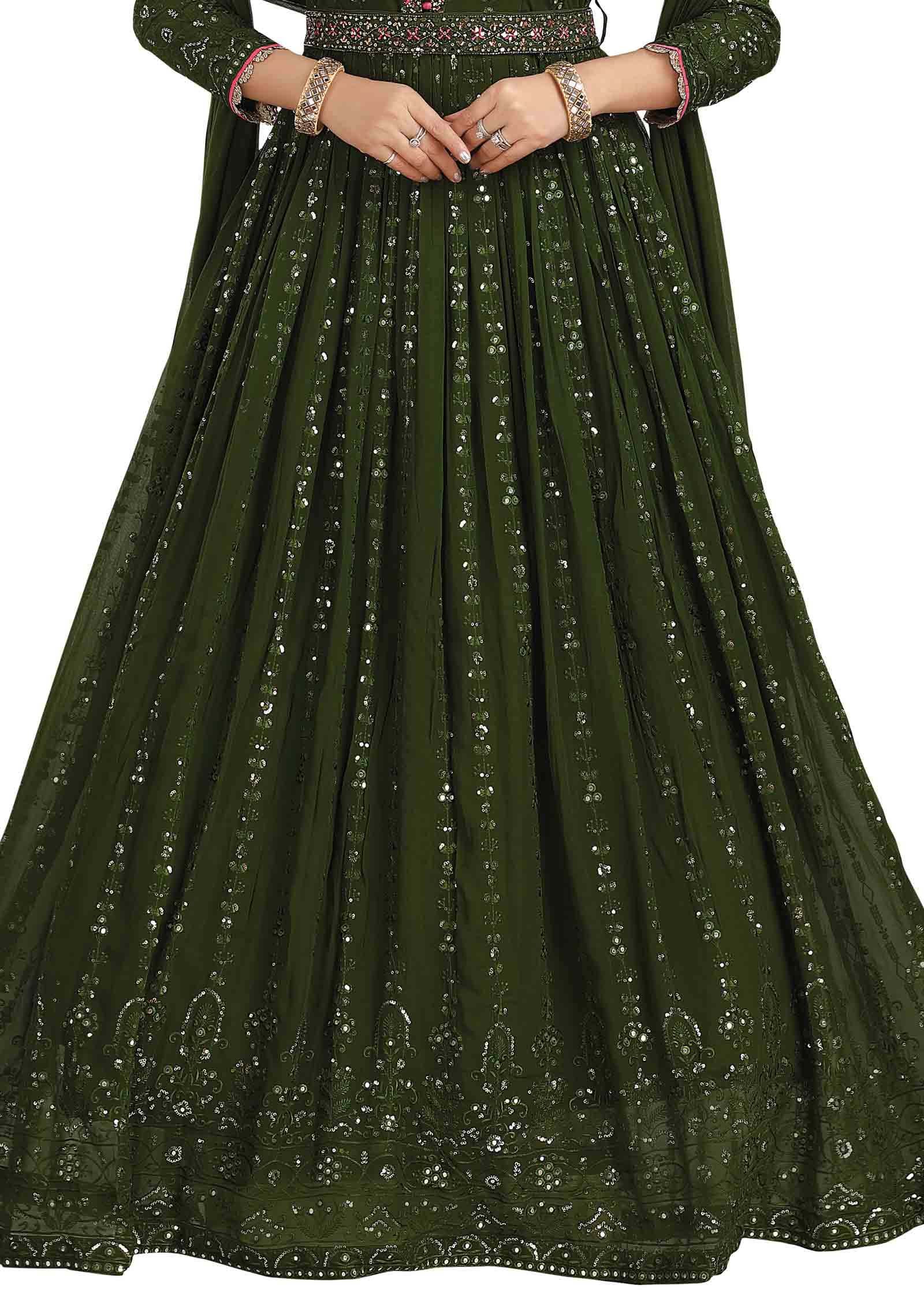 Mehendi Green Georgette Embroidered Anarkali