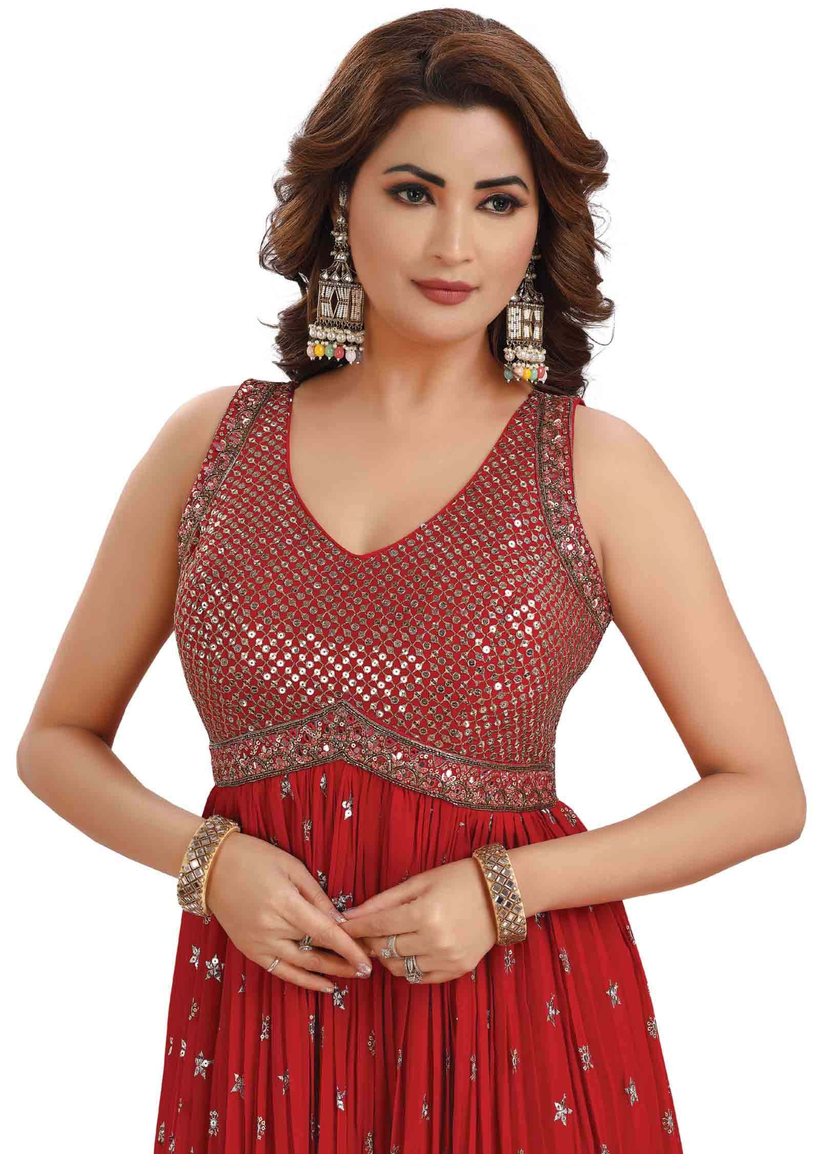 Red Georgette Embroidered Alia cut Anarkali