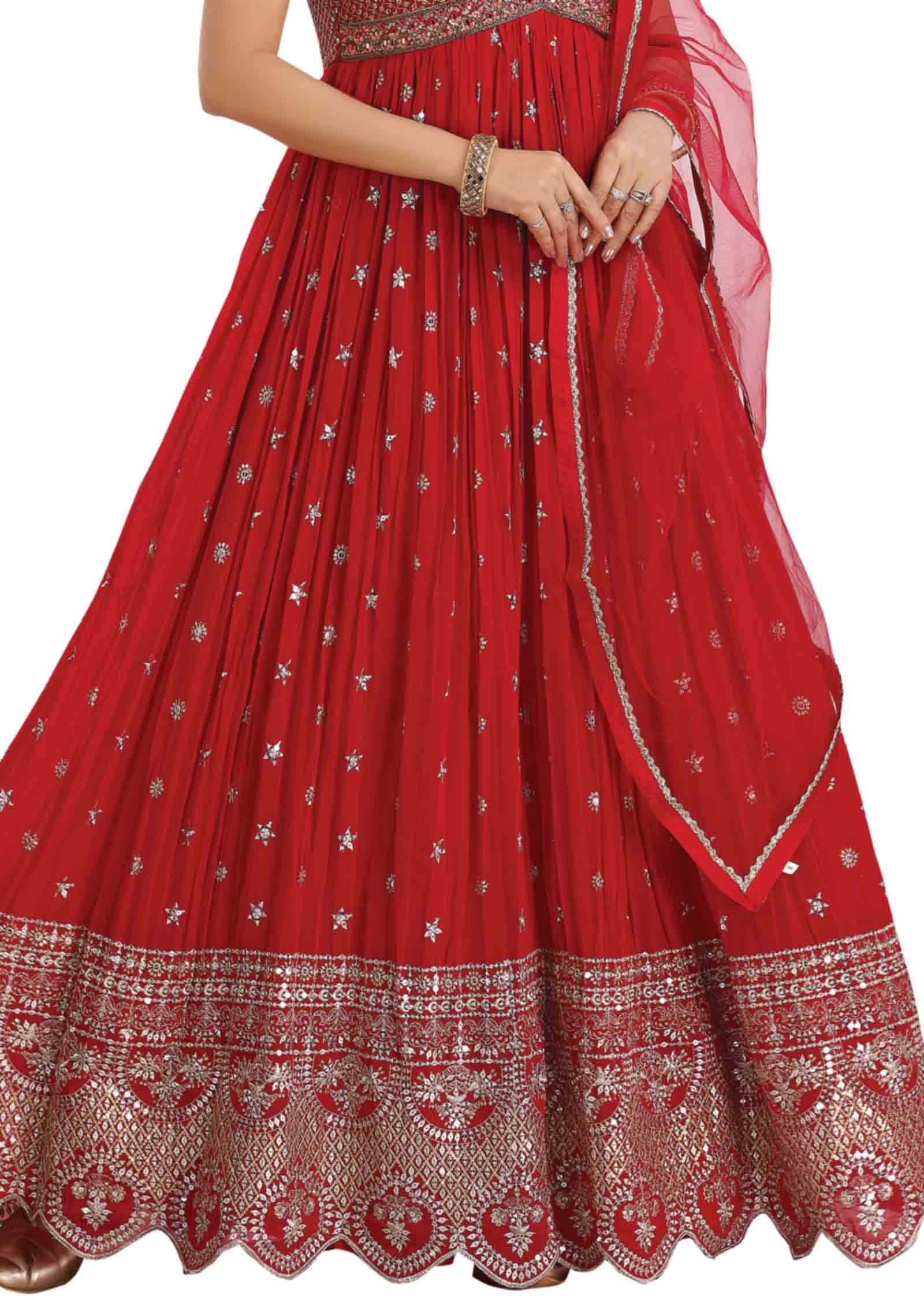 Red Georgette Embroidered Alia cut Anarkali