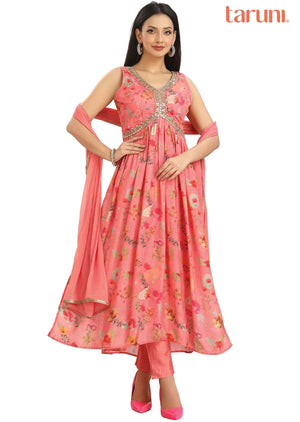 Dark Peach Crepe Zardosi & Embroidered Anarkali