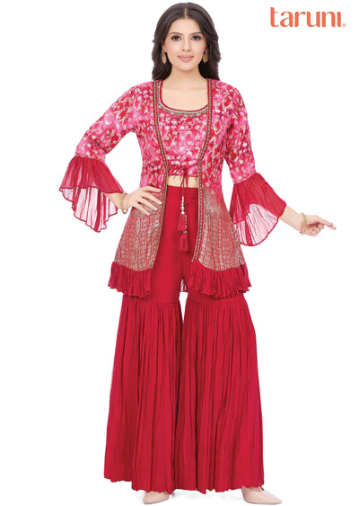 Pink Banaras Silk Fusion Indo-Western Outfit