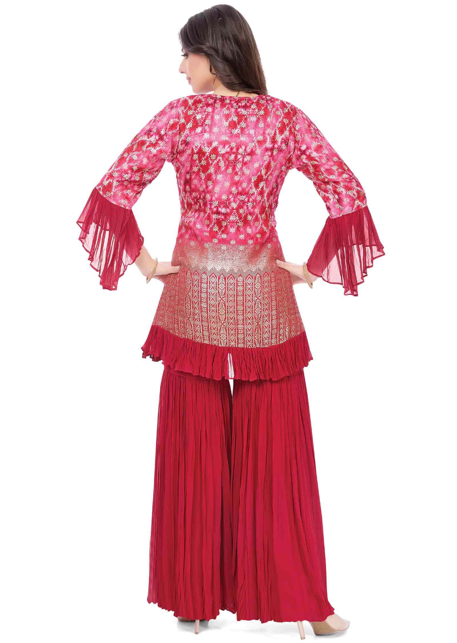 Pink Banaras Silk Fusion/Indo-Western Set