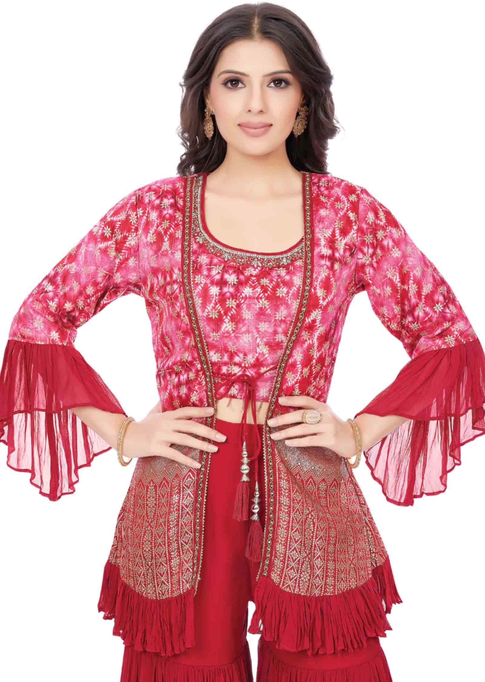 Pink Banaras Silk Fusion/Indo-Western Set