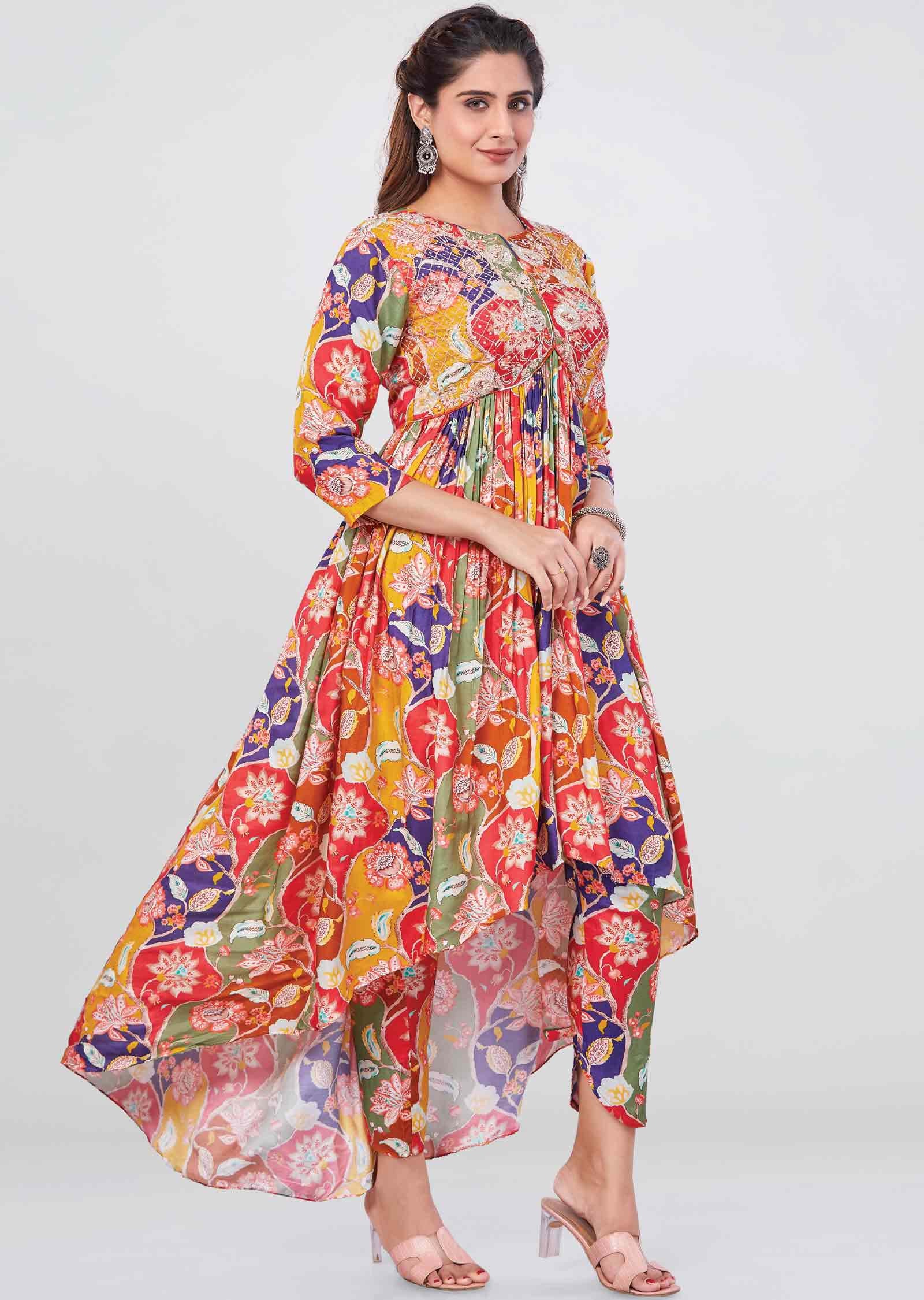 Multi Color Modal Silk Fusion Indo-Western Outfit