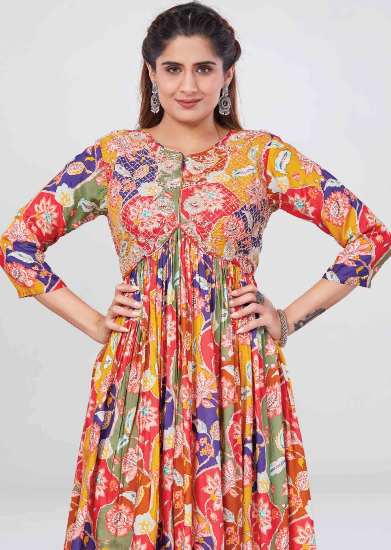 Multi Color Modal Silk Fusion Indo-Western Outfit