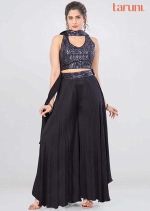 Black Chinnon Sequins Fusion/Indo-Western Set