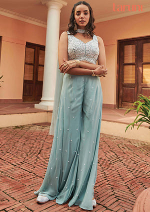 Blur Georgette Embroidered Fusion/Indo-Western Set