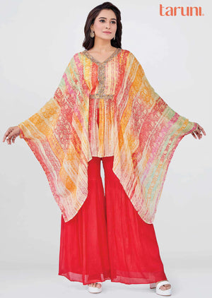 Yellow Chinnon Zardosi & Embroidered Fusion/Indo-Western Set