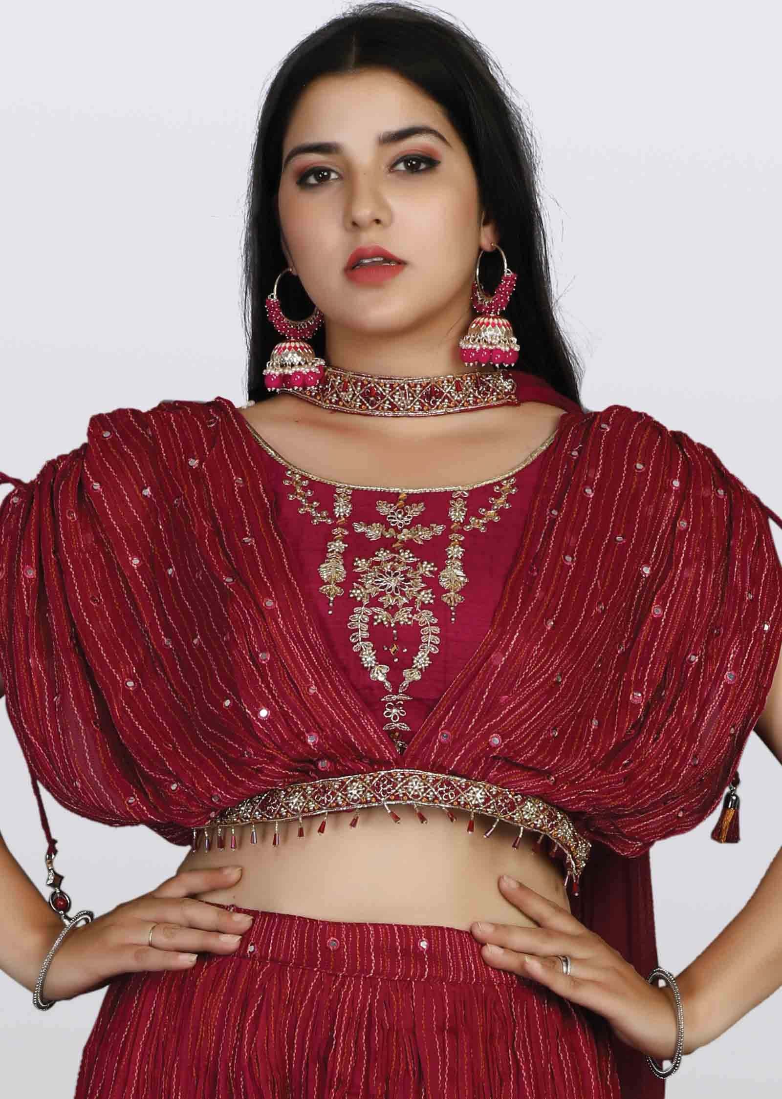 Silk/Georgette Embroidered Fusion/Indo-Western Set