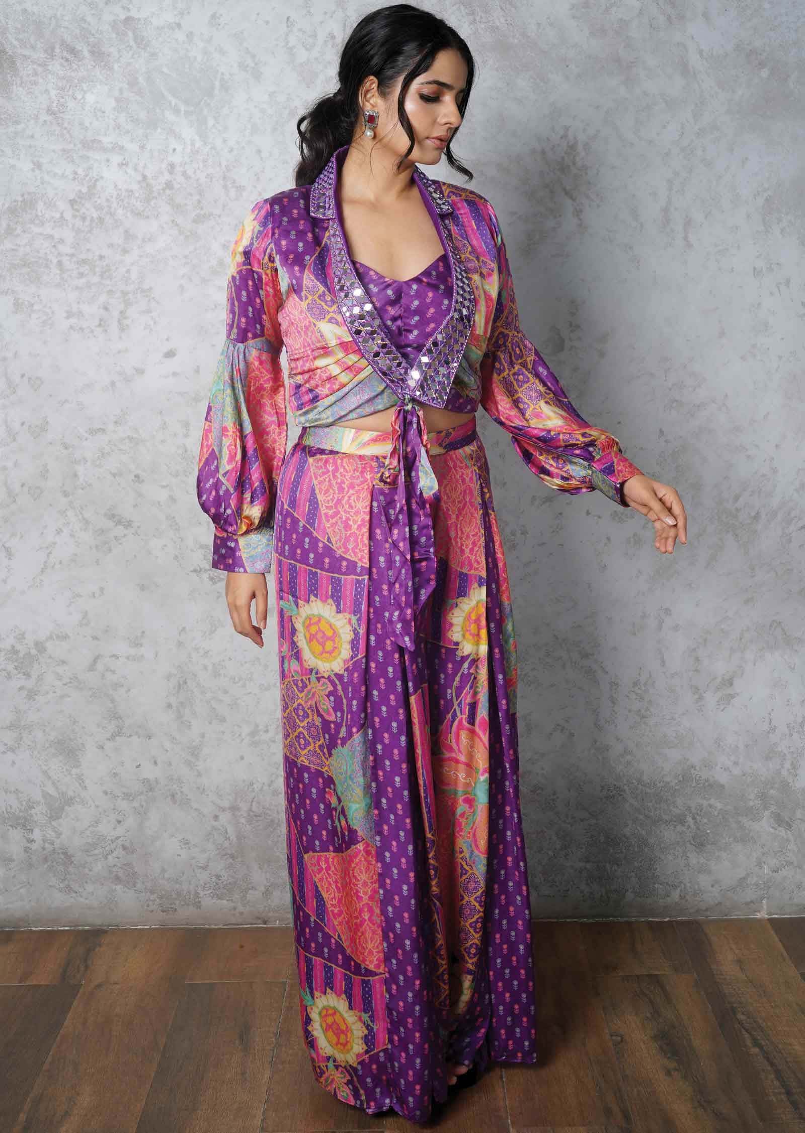 Purple Satin Fusion Indo-Western Outfit