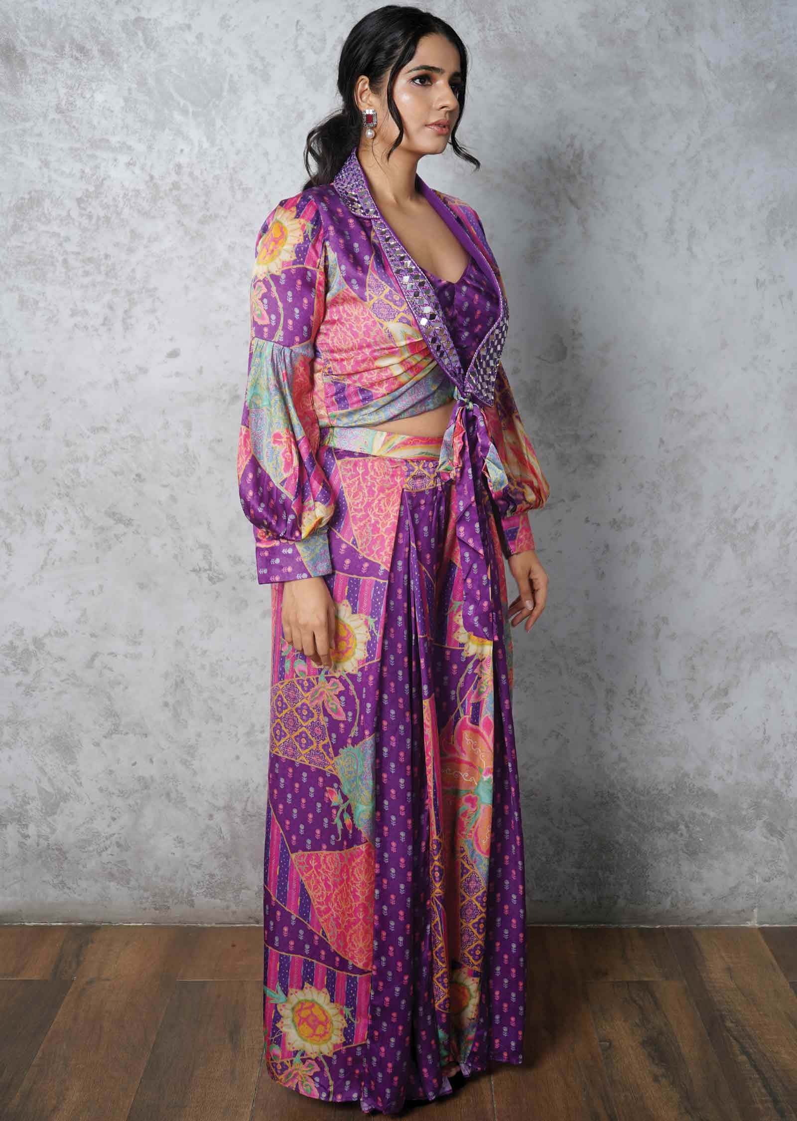 Purple Satin Fusion Indo-Western Outfit