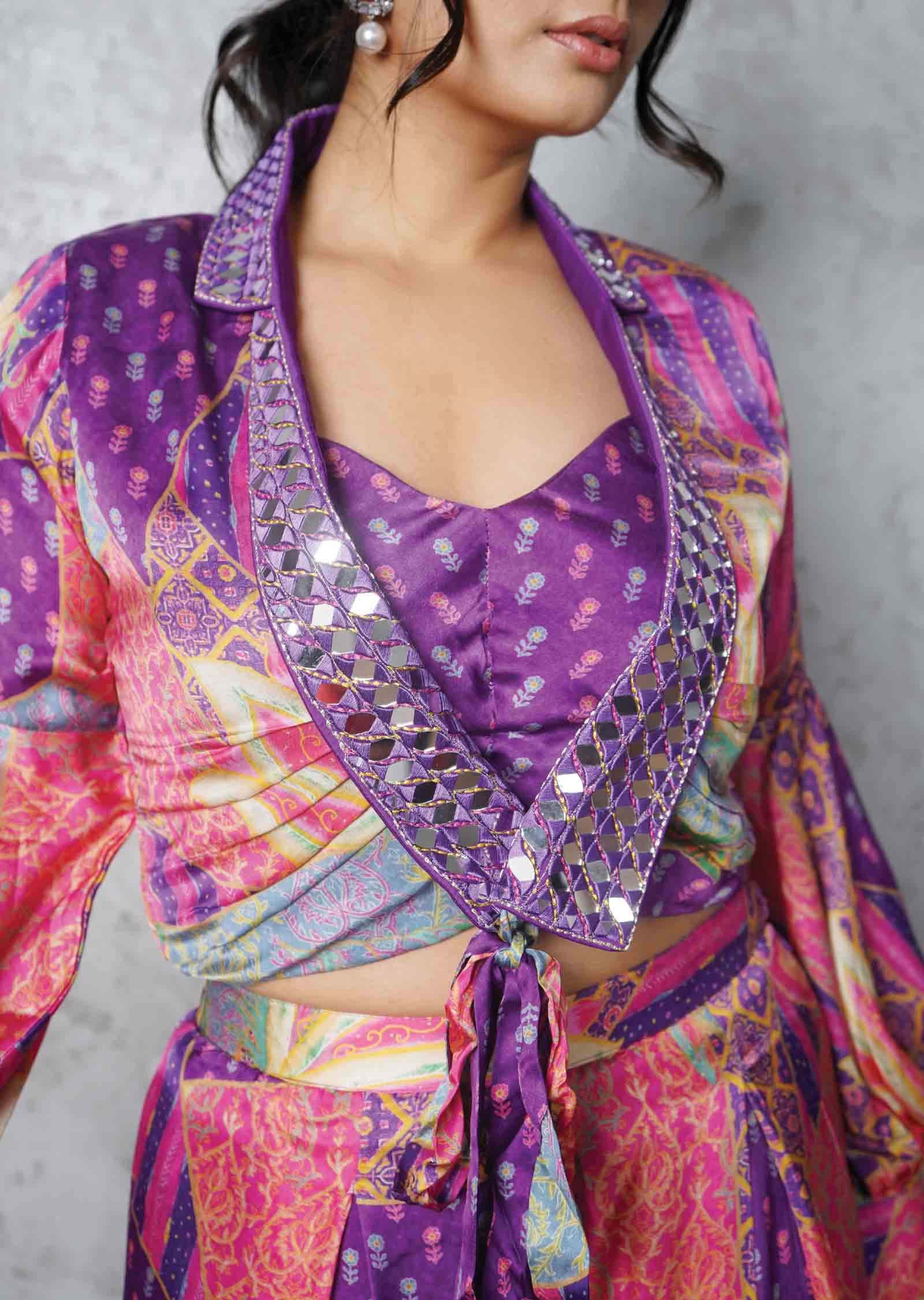 Purple Satin Fusion Indo-Western Outfit