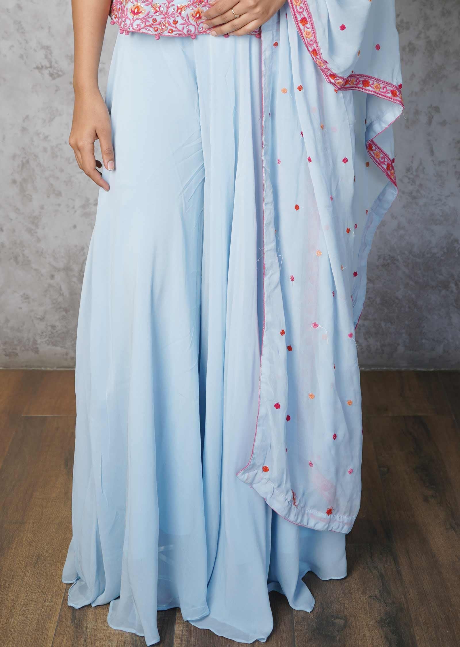 Light Blue Georgette Fusion Indo-Western Outfit