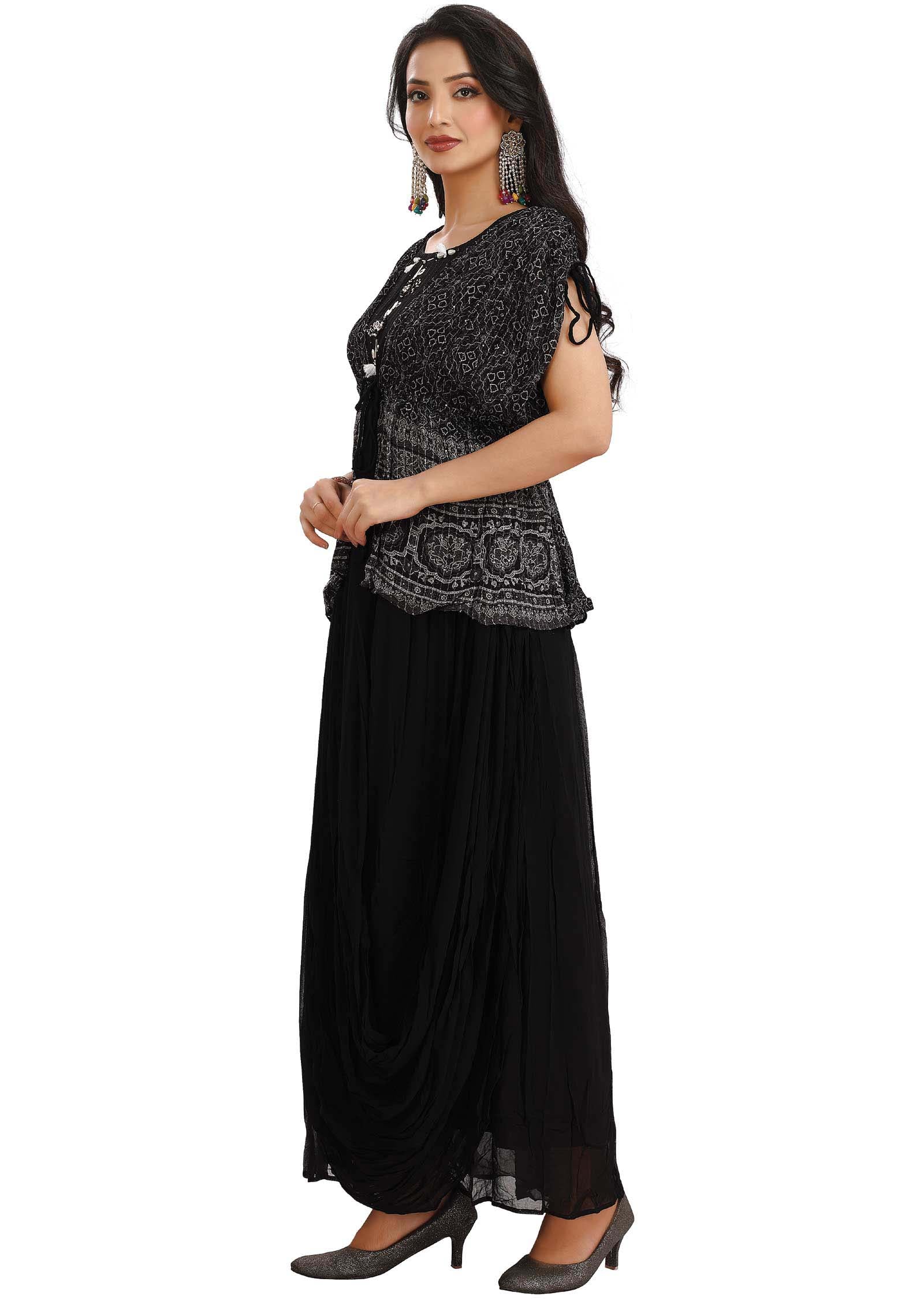 Black Georgette Fusion Indo-Western Outfit