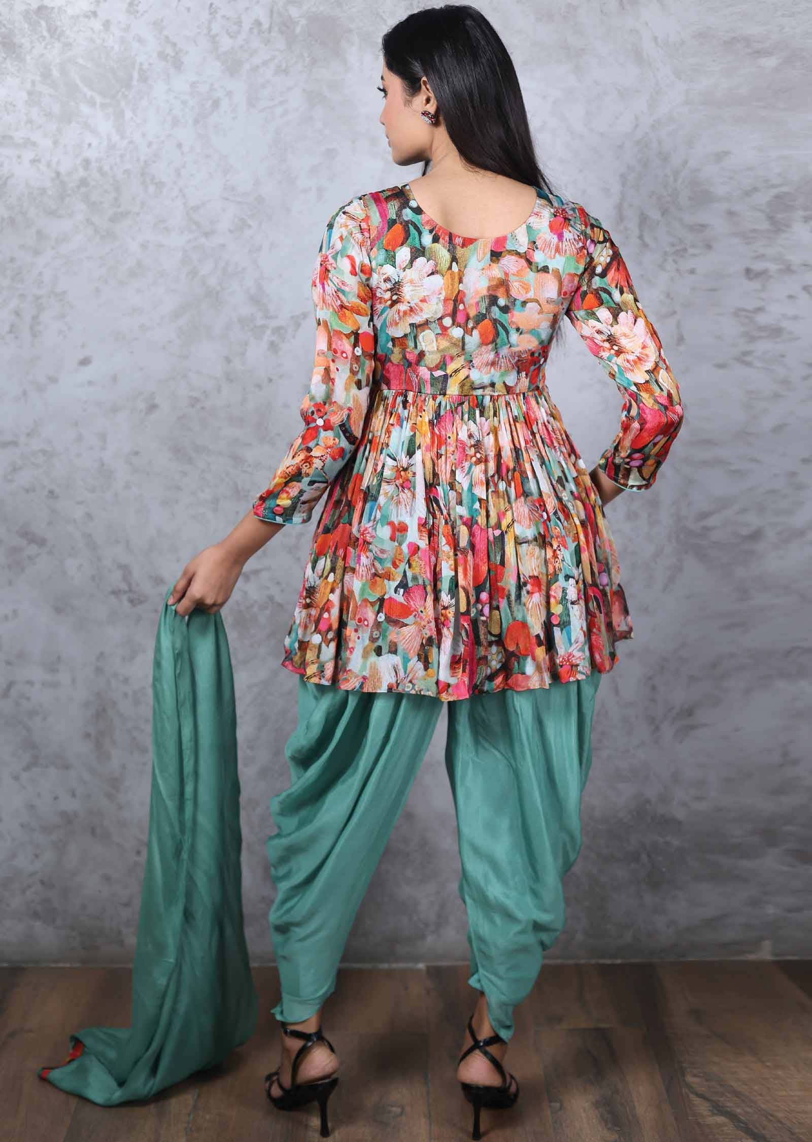 Green Chinnon Zardosi & Embroidered Fusion/Indo-Western Set