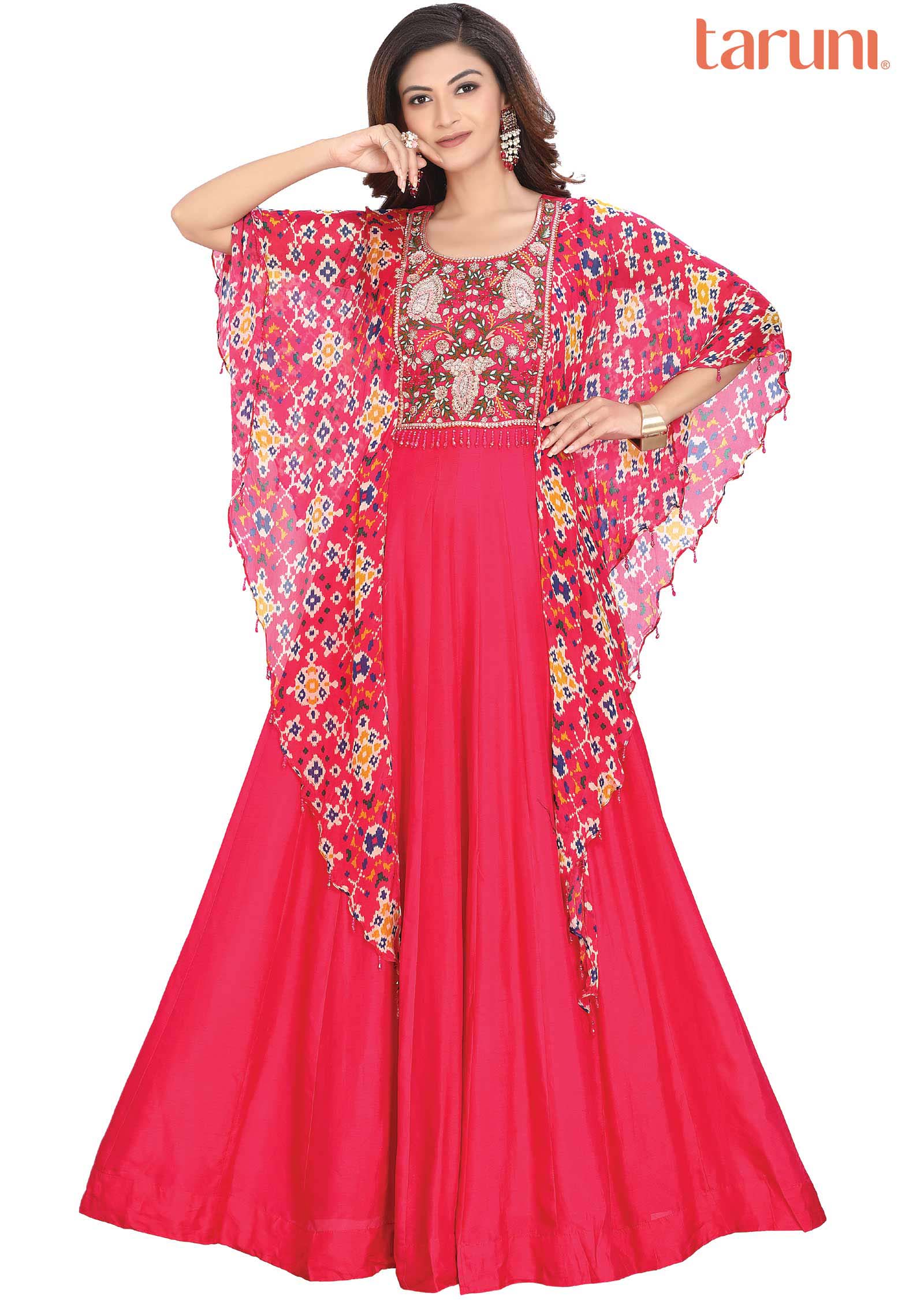 Rani Pink Silk Zardosi & Embroidered Gown