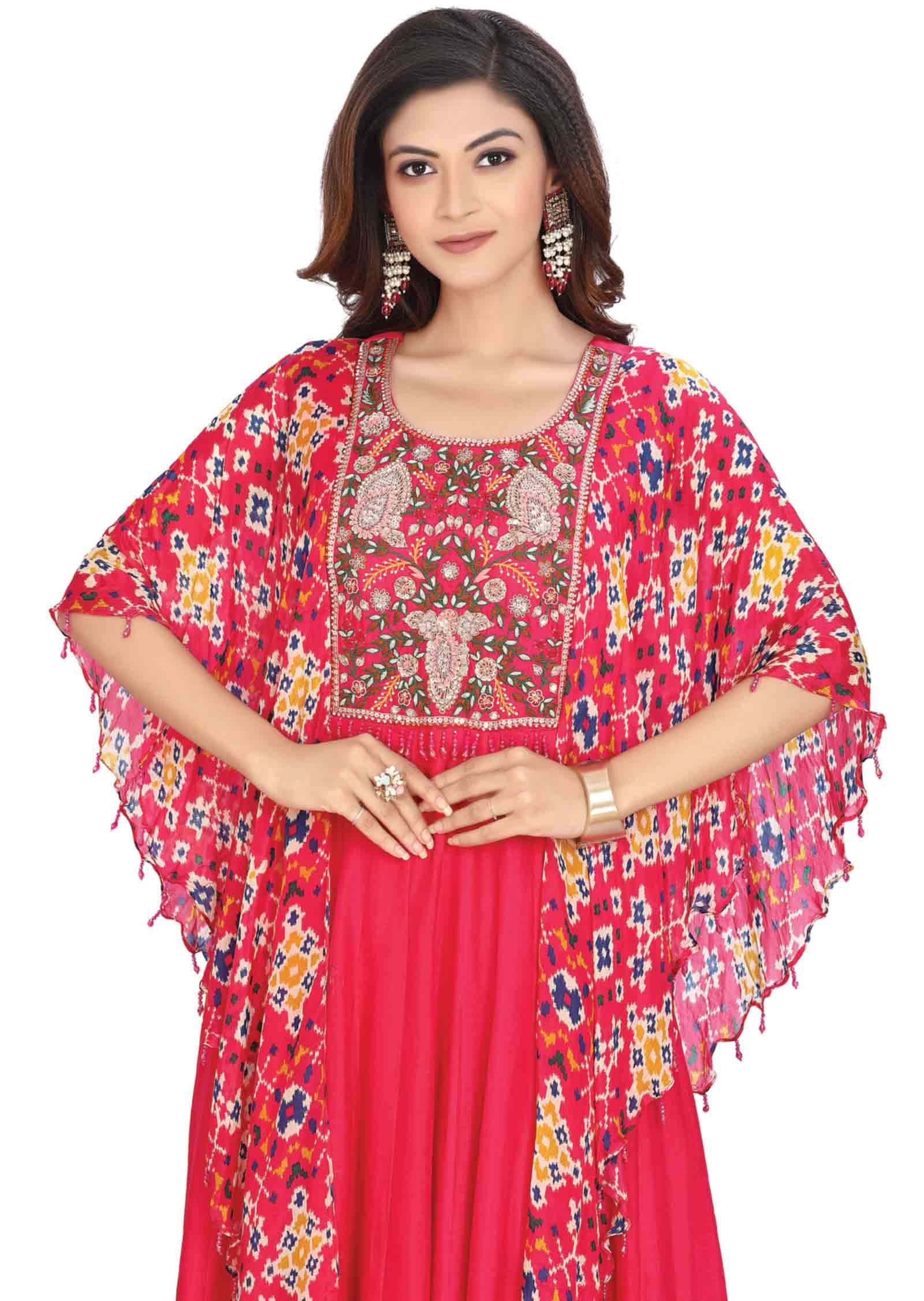 Rani Pink Silk Zardosi & Embroidered Gown