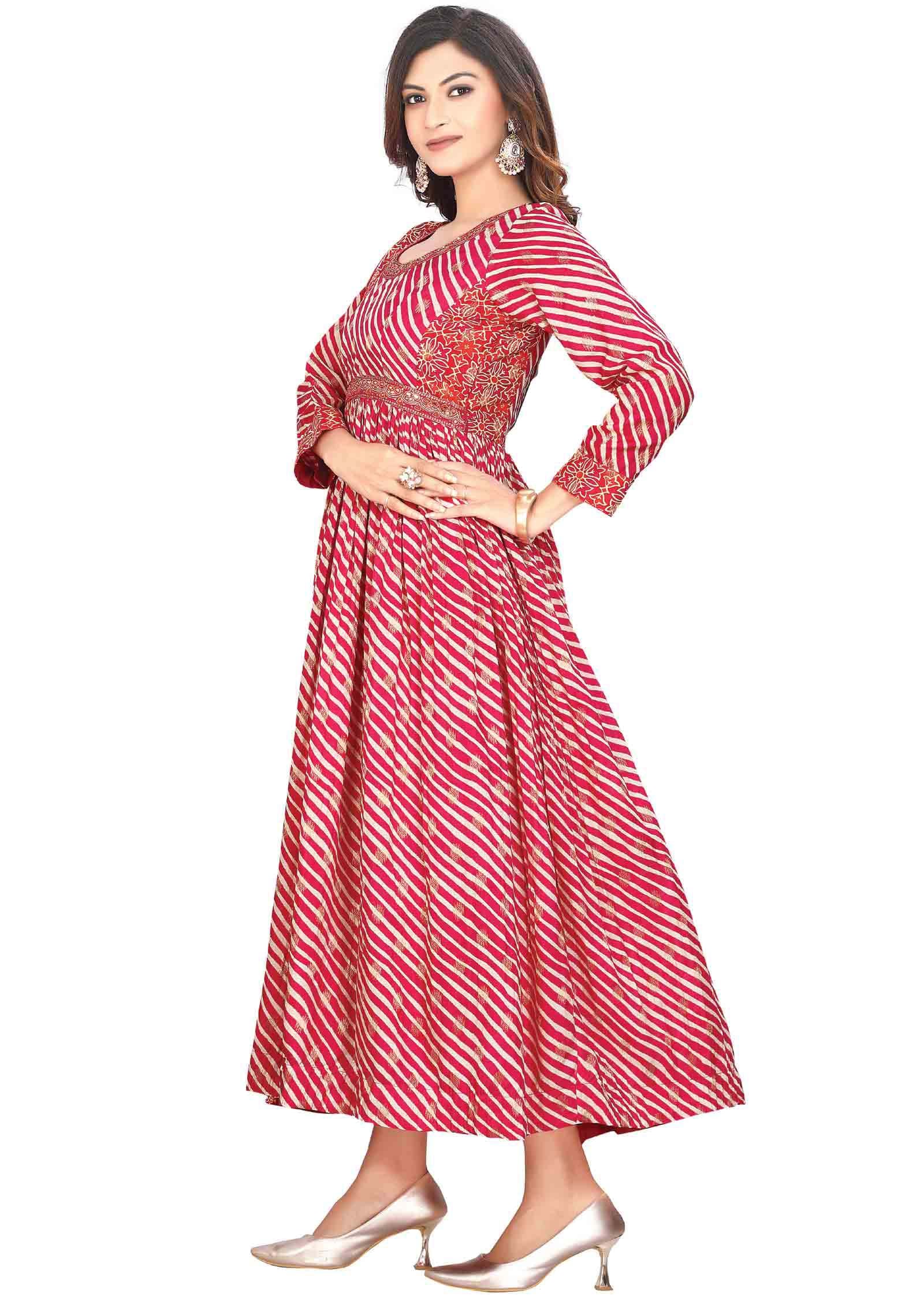 Pink & Red Banaras Printed Gown